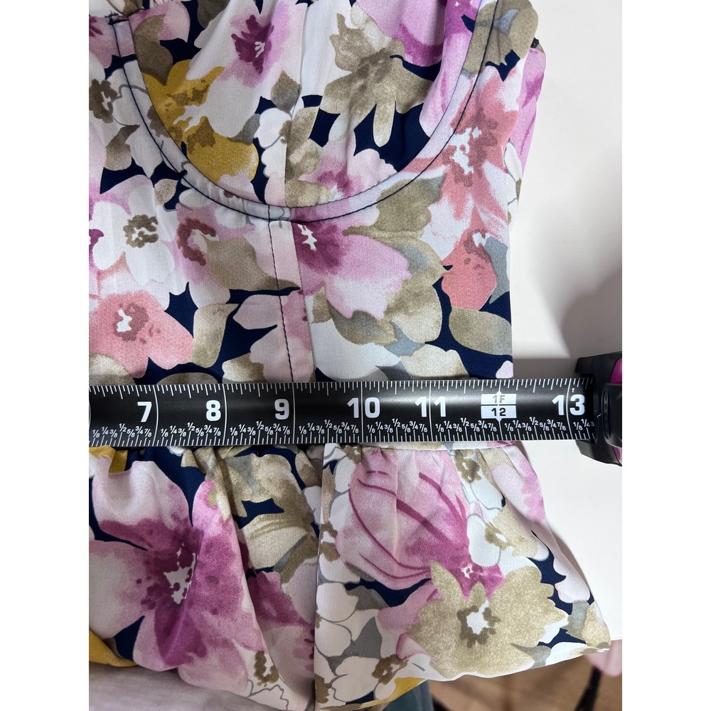 Lulus Floral Tiered Midi Dress Navy Pink Yellow Sweetheart Bustier XS New - Picture 6 of 9